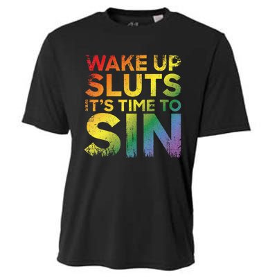 Funny Pride Adult Wake Up Sluts Its Time To Sin Lgbtq Cooling Performance Crew T-Shirt