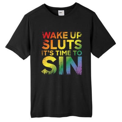 Funny Pride Adult Wake Up Sluts Its Time To Sin Lgbtq Tall Fusion ChromaSoft Performance T-Shirt