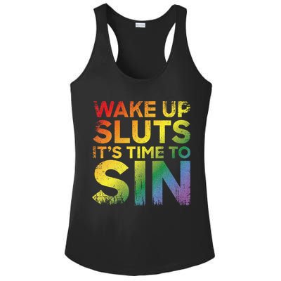 Funny Pride Adult Wake Up Sluts Its Time To Sin Lgbtq Ladies PosiCharge Competitor Racerback Tank