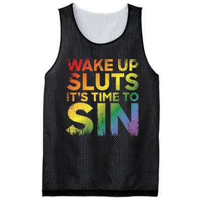 Funny Pride Adult Wake Up Sluts Its Time To Sin Lgbtq Mesh Reversible Basketball Jersey Tank