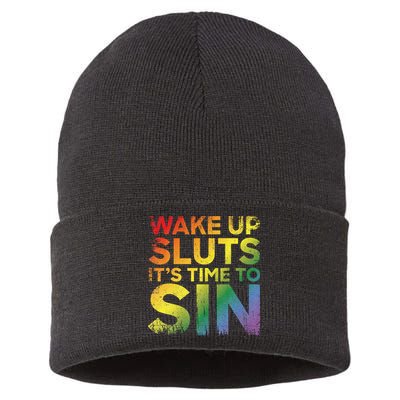 Funny Pride Adult Wake Up Sluts Its Time To Sin Lgbtq Sustainable Knit Beanie