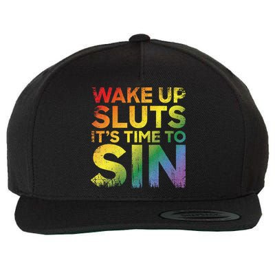 Funny Pride Adult Wake Up Sluts Its Time To Sin Lgbtq Wool Snapback Cap