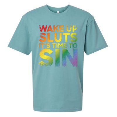 Funny Pride Adult Wake Up Sluts Its Time To Sin Lgbtq Sueded Cloud Jersey T-Shirt