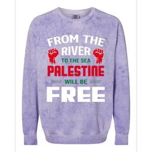 Free Palestine Arabic Support Palestine And Keffiyeh Palestine Colorblast Crewneck Sweatshirt