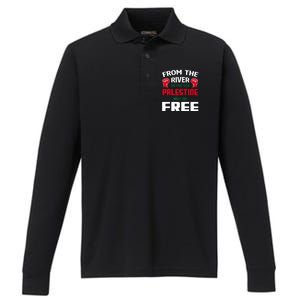 Free Palestine Arabic Support Palestine And Keffiyeh Palestine Performance Long Sleeve Polo