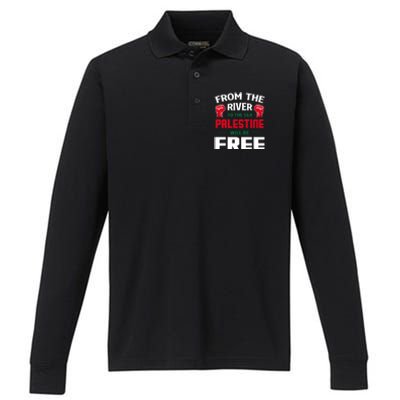 Free Palestine Arabic Support Palestine And Keffiyeh Palestine Performance Long Sleeve Polo