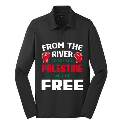 Free Palestine Arabic Support Palestine And Keffiyeh Palestine Silk Touch Performance Long Sleeve Polo