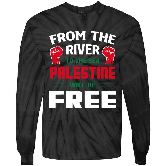 Free Palestine Arabic Support Palestine And Keffiyeh Palestine Tie-Dye Long Sleeve Shirt