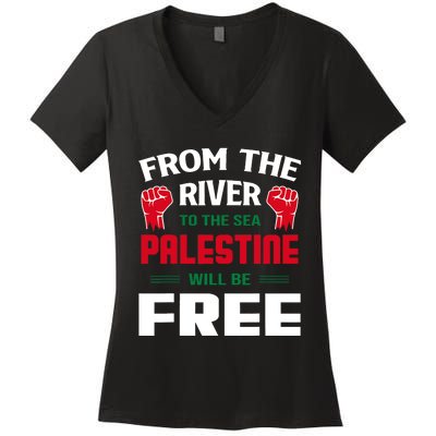 Free Palestine Arabic Support Palestine And Keffiyeh Palestine Women's V-Neck T-Shirt