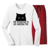 Funny Pay Attention To Me Ignoring You Black Cats Lovers Mom Women's Long Sleeve Flannel Pajama Set 