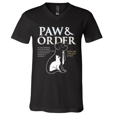 Funny Paw And Order Special Treats Unit Training Dog And Cat V-Neck T-Shirt