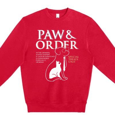 Funny Paw And Order Special Treats Unit Training Dog And Cat Premium Crewneck Sweatshirt