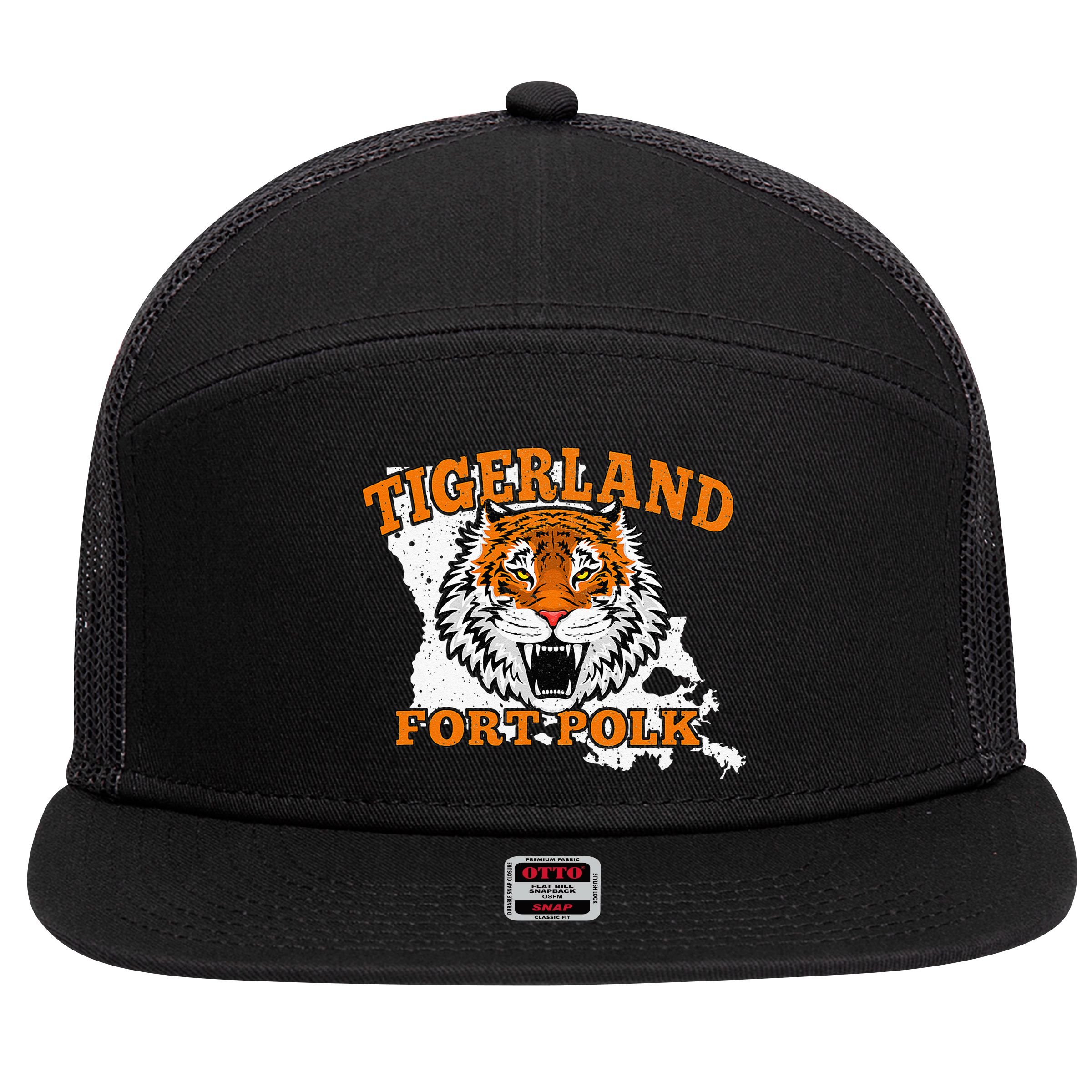 Fort Polk Alumni Louisiana La Tigerland Veterans Vintage 7 Panel Mesh Trucker Snapback Hat
