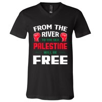 Free Palestine Arabic Support Palestine And Keffiyeh Palesti V-Neck T-Shirt