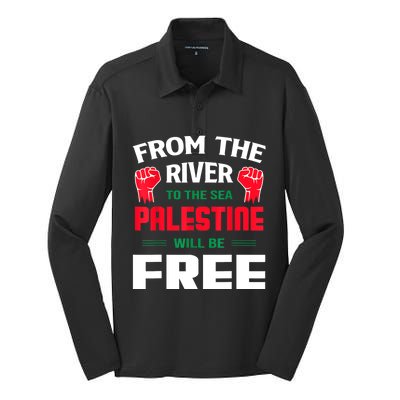 Free Palestine Arabic Support Palestine And Keffiyeh Palesti Silk Touch Performance Long Sleeve Polo