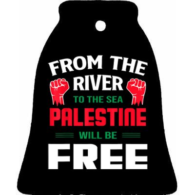 Free Palestine Arabic Support Palestine And Keffiyeh Palesti Ceramic Bell Ornament