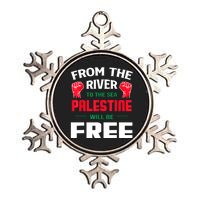 Free Palestine Arabic Support Palestine And Keffiyeh Palesti Metallic Star Ornament