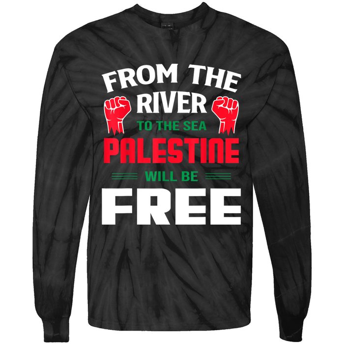 Free Palestine Arabic Support Palestine And Keffiyeh Palesti Tie-Dye Long Sleeve Shirt