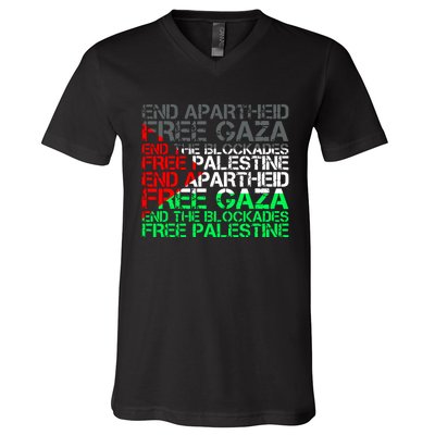 Free Palestine Arabic Palestine Gaza Jerusalem Support Flag V-Neck T-Shirt