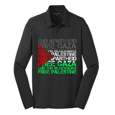 Free Palestine Arabic Palestine Gaza Jerusalem Support Flag Silk Touch Performance Long Sleeve Polo