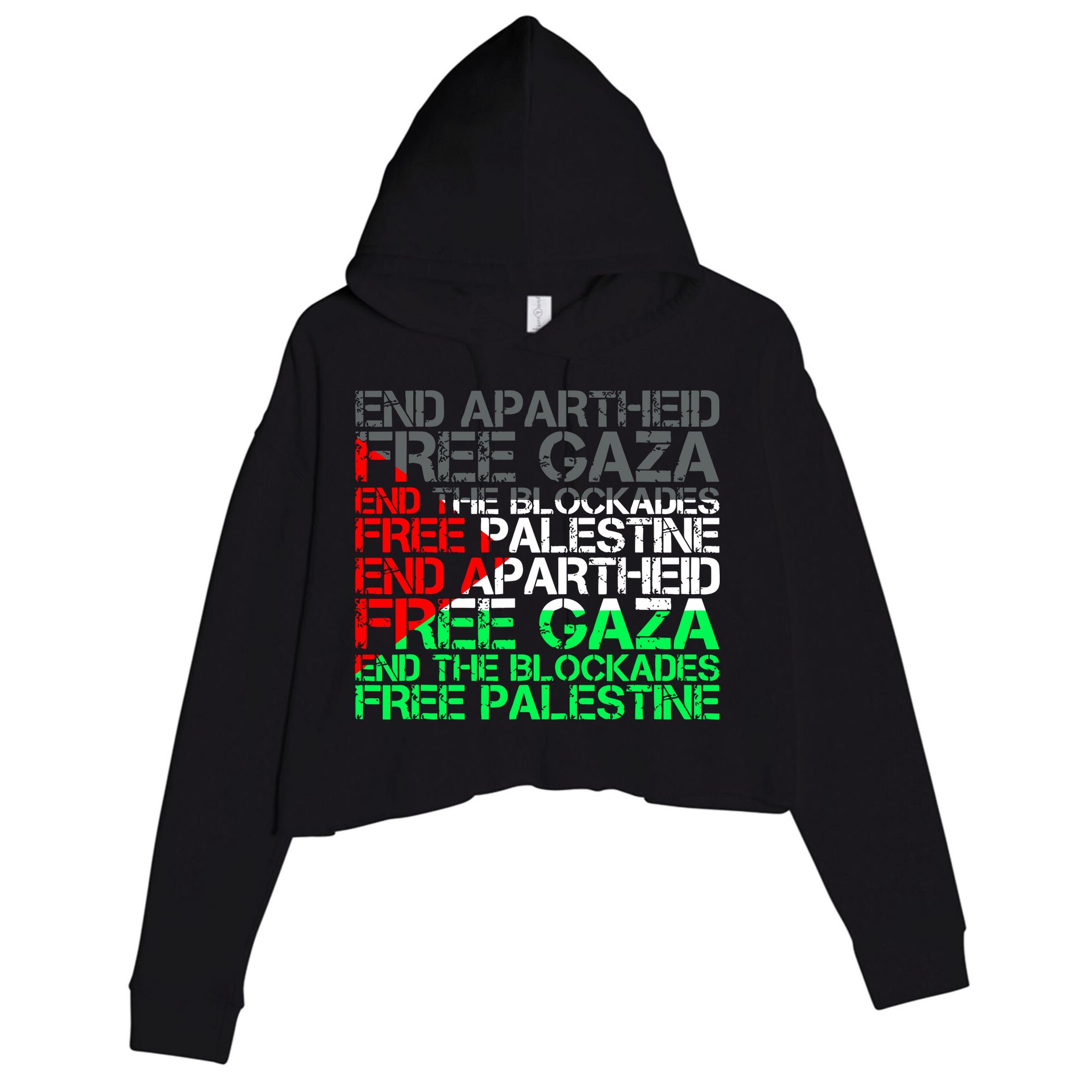 Free Palestine Arabic Palestine Gaza Jerusalem Support Flag Crop Fleece Hoodie