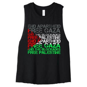 Free Palestine Arabic Palestine Gaza Jerusalem Support Flag Women's Racerback Cropped Tank