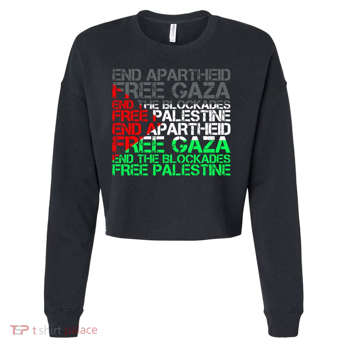 Free Palestine Arabic Palestine Gaza Jerusalem Support Flag Cropped Pullover Crew