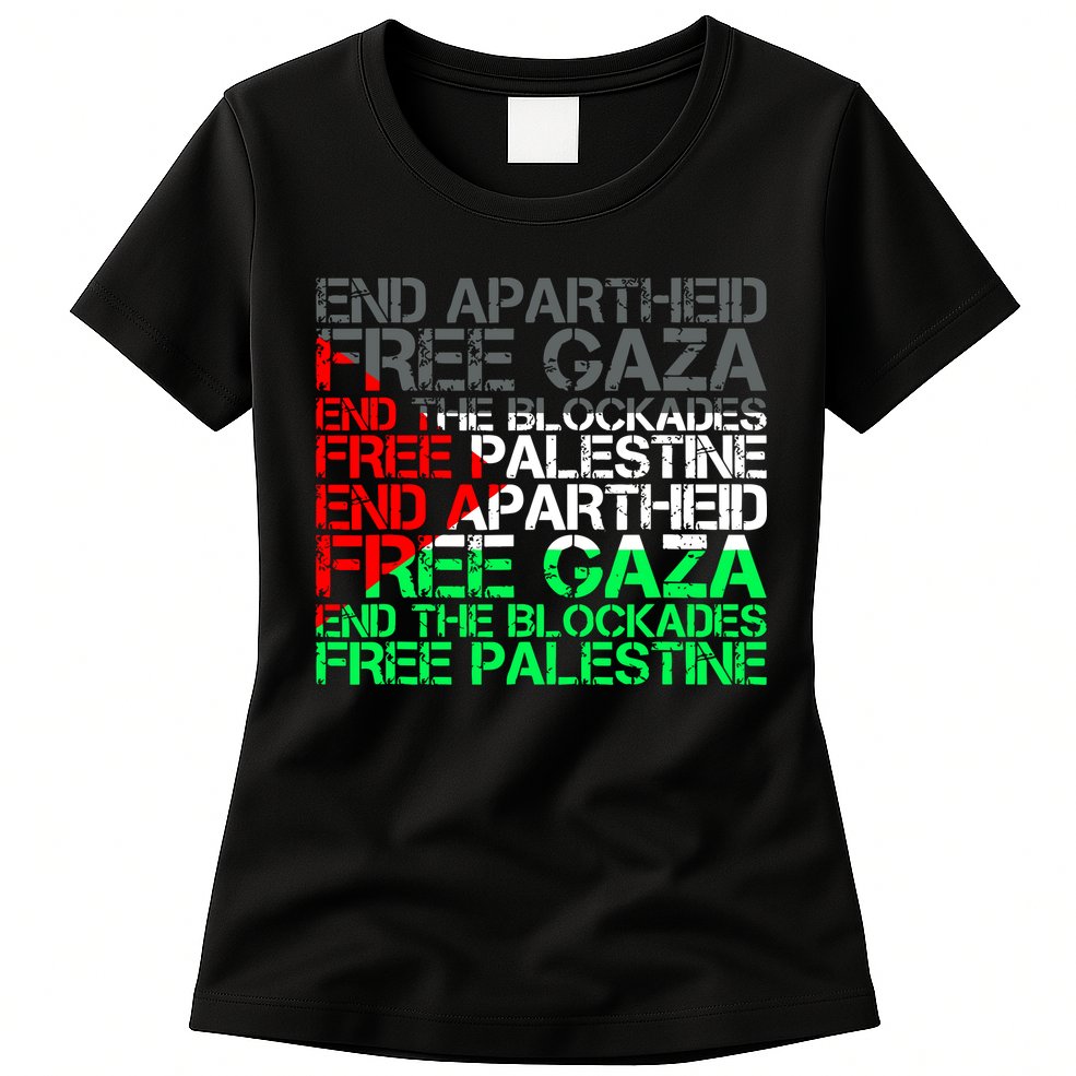 Free Palestine Arabic Palestine Gaza Jerusalem Support Flag Womens T-Shirt