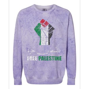 Free Palestine Arabic Support Palestine And Gaza Jerusalem Colorblast Crewneck Sweatshirt