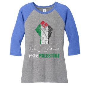 Free Palestine Arabic Support Palestine And Gaza Jerusalem Women's Tri-Blend 3/4-Sleeve Raglan Shirt