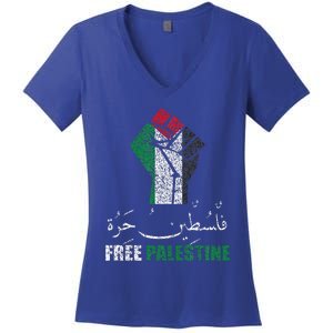 Free Palestine Arabic Support Palestine And Gaza Jerusalem Women's V-Neck T-Shirt