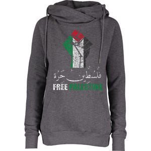 Free Palestine Arabic Support Palestine And Gaza Jerusalem Womens Funnel Neck Pullover Hood