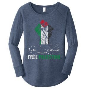 Free Palestine Arabic Support Palestine And Gaza Jerusalem Women's Perfect Tri Tunic Long Sleeve Shirt