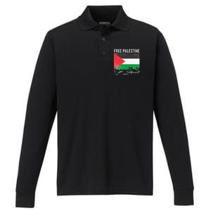 Free Palestine Arabic Palestine Gaza Jerusalem Support Performance Long Sleeve Polo