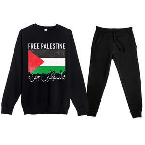 Free Palestine Arabic Palestine Gaza Jerusalem Support Premium Crewneck Sweatsuit Set