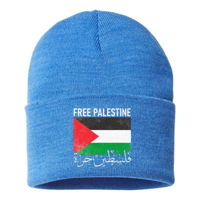 Free Palestine Arabic Palestine Gaza Jerusalem Support Sustainable Knit Beanie