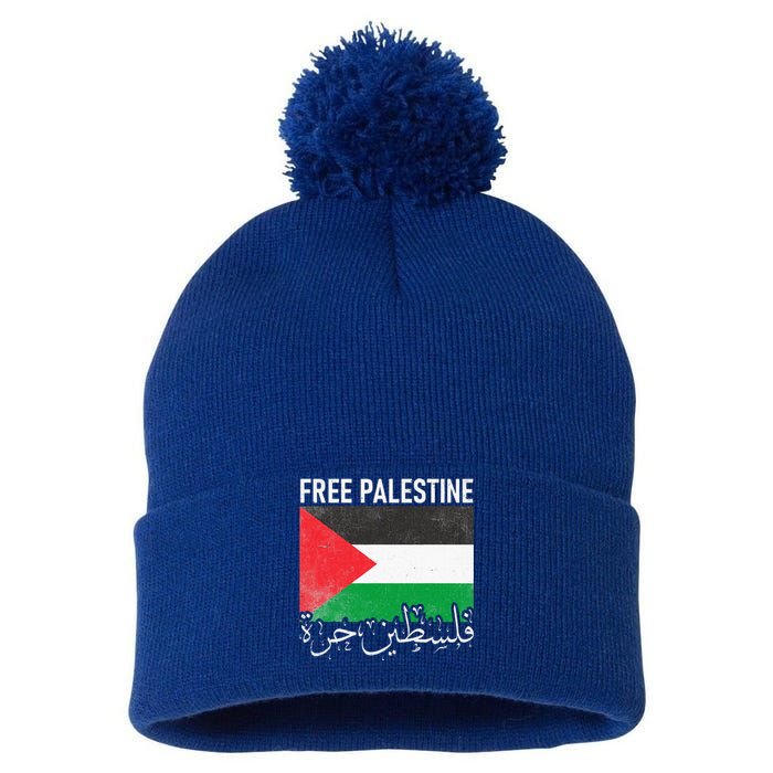 Free Palestine Arabic Palestine Gaza Jerusalem Support Pom Pom 12in Knit Beanie