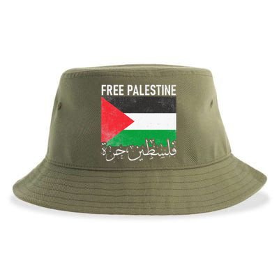 Free Palestine Arabic Palestine Gaza Jerusalem Support Sustainable Bucket Hat