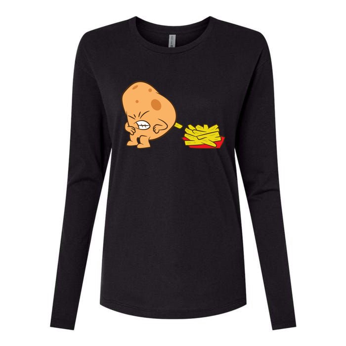 Funny Potato And French Fries Womens Cotton Relaxed Long Sleeve T-Shirt