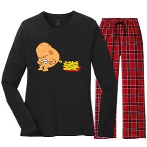 Funny Potato And French Fries Women's Long Sleeve Flannel Pajama Set 