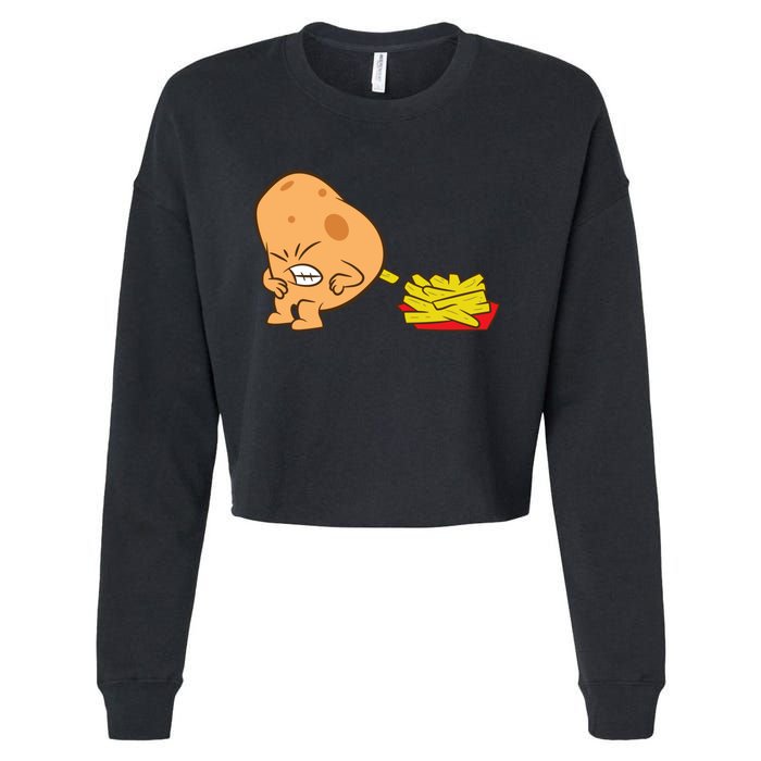 Funny Potato And French Fries Cropped Pullover Crew