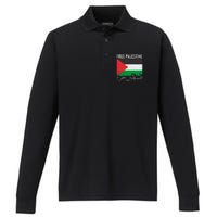 Free Palestine Arabic Palestine Gaza Jerusalem Support Performance Long Sleeve Polo