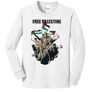 Free Palestine Arabic Flag Kids Long Sleeve Shirt