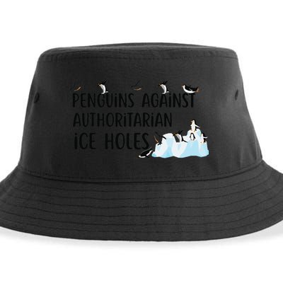 Funny Penguins Against Authoritarian Ice Holes Protest Sustainable Bucket Hat