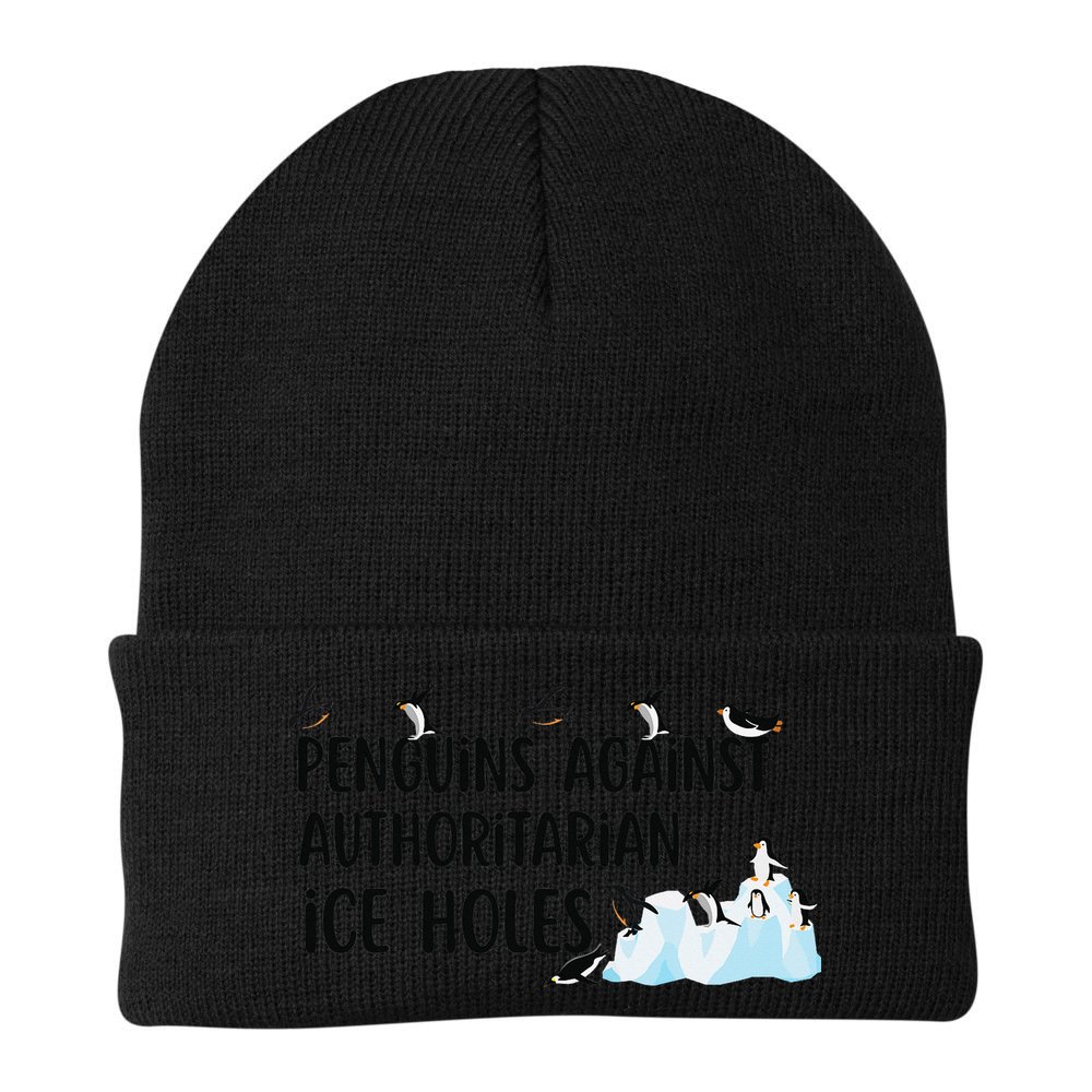 Funny Penguins Against Authoritarian Ice Holes Protest Beanie