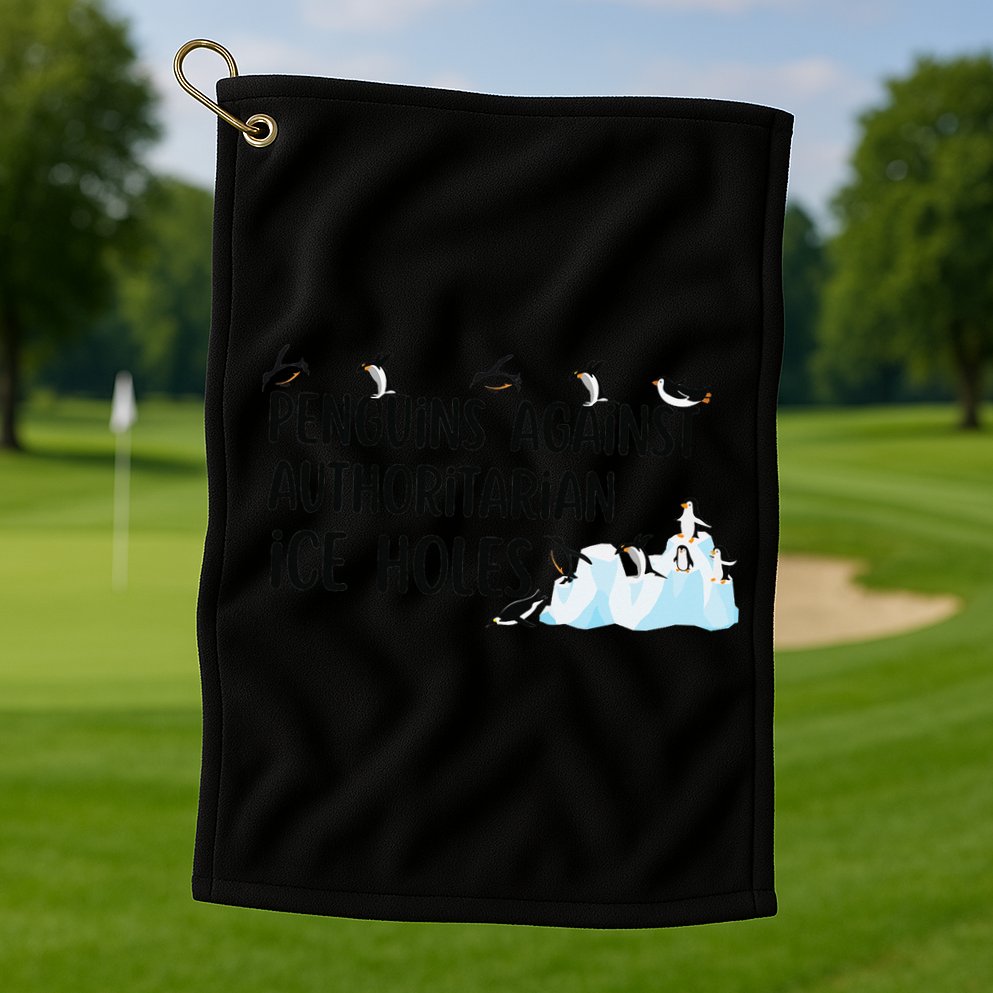 Funny Penguins Against Authoritarian Ice Holes Protest Golf Towel