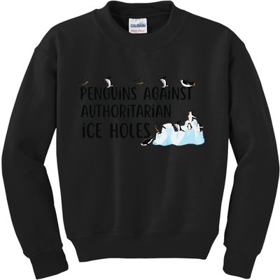 Funny Penguins Against Authoritarian Ice Holes Protest Kids Sweatshirt