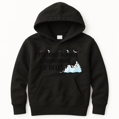 Funny Penguins Against Authoritarian Ice Holes Protest Kids Hoodie