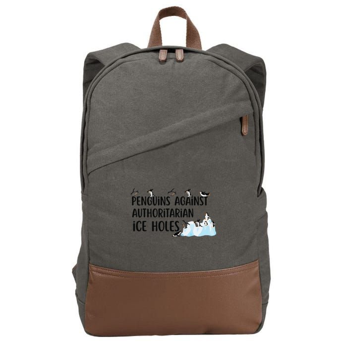 Funny Penguins Against Authoritarian Ice Holes Protest Cotton Canvas Backpack