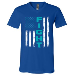 Fight Ptsd American Flag Ptsd Awareness Gift V-Neck T-Shirt